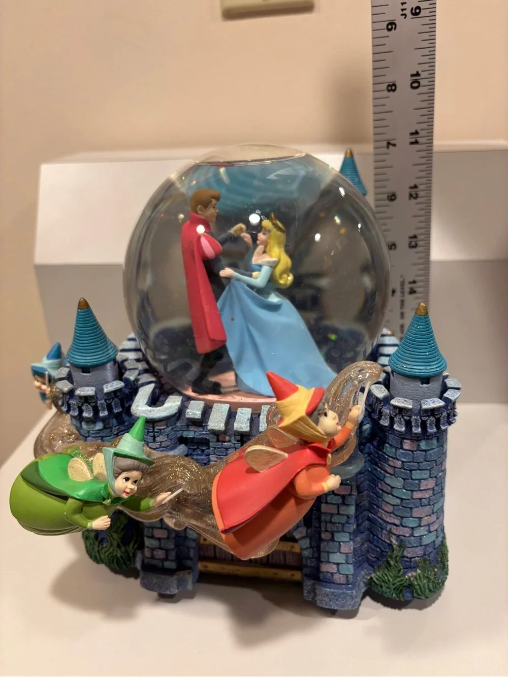 Disney Sleeping Beauty Aurora and Fairies Castle Snow Globe Musical RARE & HTF